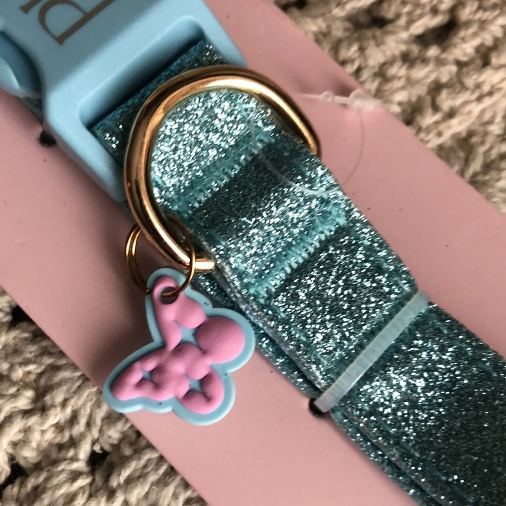 Paris Hilton Blue Glitter Dog Collar Size M